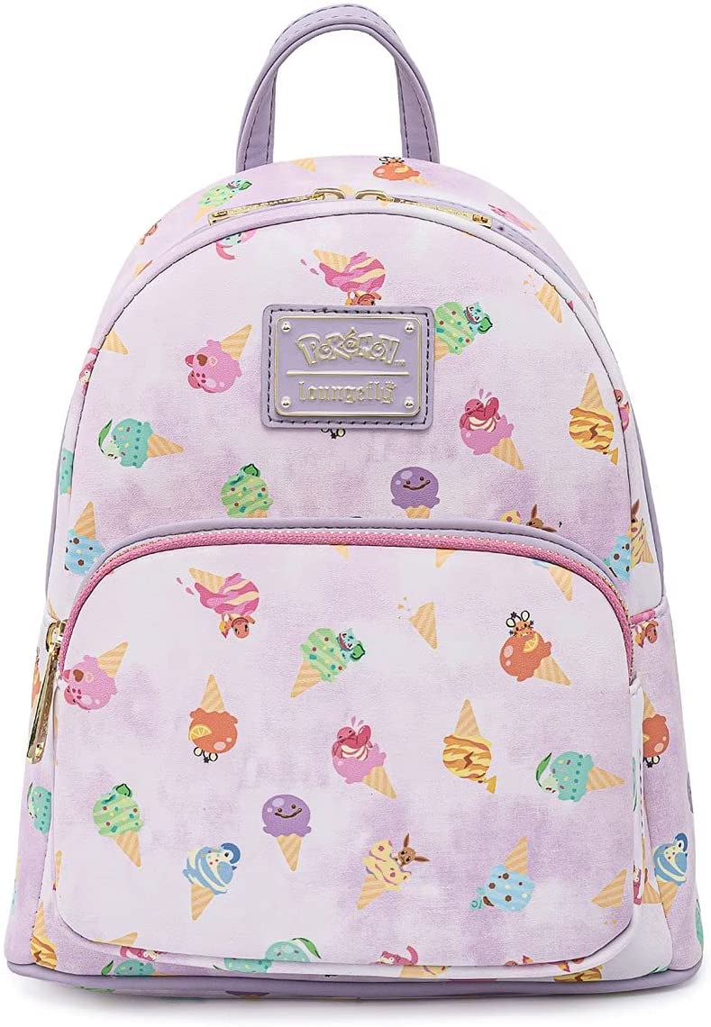 LOUNGEFLY Pokemon Ice Cream Acid Wash Denim Womens Double Strap Shoulder Bag Purse