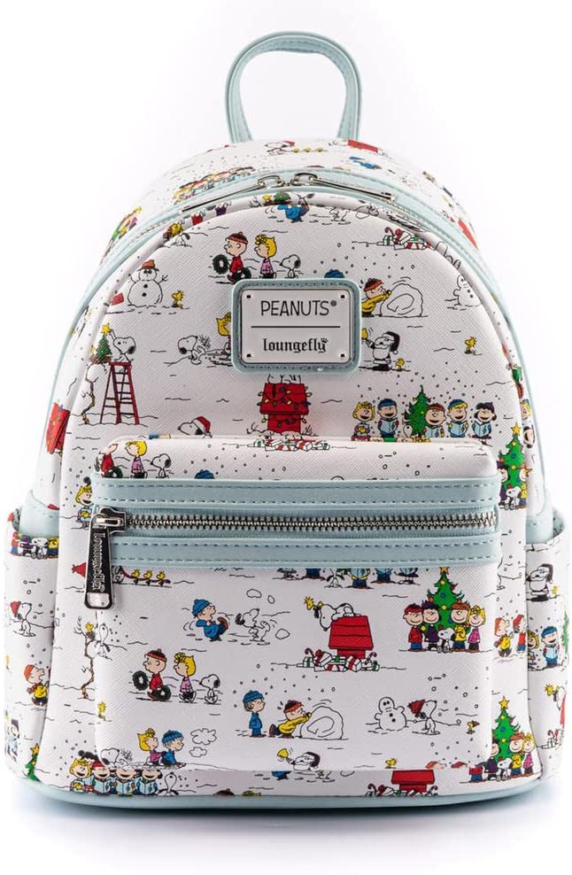 LOUNGEFLY Peanuts Happy Holidays All Over Print Womens Double Strap Shoulder Bag Purse