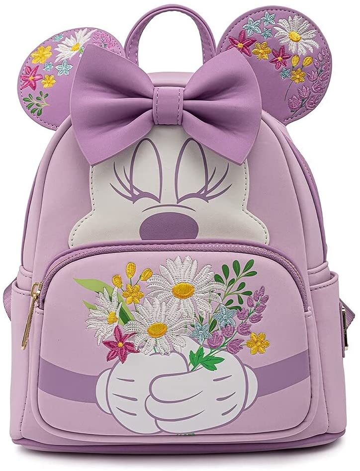LOUNGEFLY Disney Minnie Mouse Holding Flowers Womens Double Strap Shoulder Bag Purse