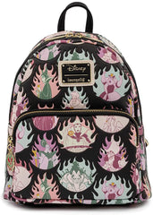 LOUNGEFLY Disney Villains Pastel Flames All Over Print Double Strap Shoulder Backpack