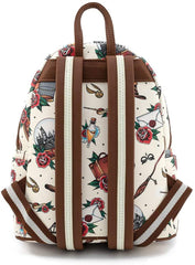 LOUNGEFLY Harry Potter Tattoo Art Cream Color Womens Double Strap Shoulder Bag Purse