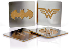DC Comics Superhero Logo 4-Piece Coaster Set | Batman, Superman, Wonder Woman & The Flash Laser-Cut Justice League Logos