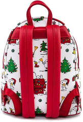 LOUNGEFLY Peanuts Snoopy Holiday AOP Adult Womens Double Strap Shoulder Bag Purse