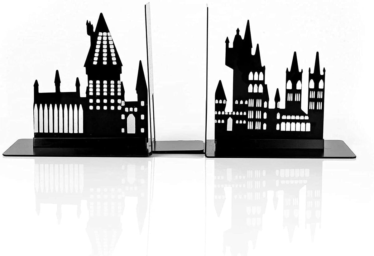 Harry Potter Hogwarts Castle Metal Bookends | Die Cut Metal Bookends with Hogwarts Castle Silhouette Glow in The Dark Design | Ideal for Harry Potter Book Collections