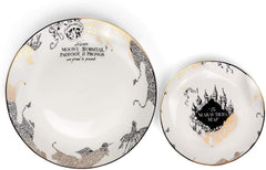 Harry Potter Marauder's Map Porcelain 4 Piece Place Setting - Includes 1 Dinner Plate, 1 Salad Plate, 1 Bowl and 1 Mug - Gold Marauders Map Design
