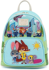 LOUNGEFLY Disney Zootopia Chibi Group Double Strap Shoulder Backpack