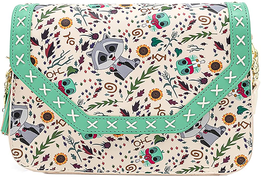 LOUNGEFLY Disney Pocahontas Meeko & Flit POP! AOP Crossbody - Festival Bag Cute Crossbody Bags