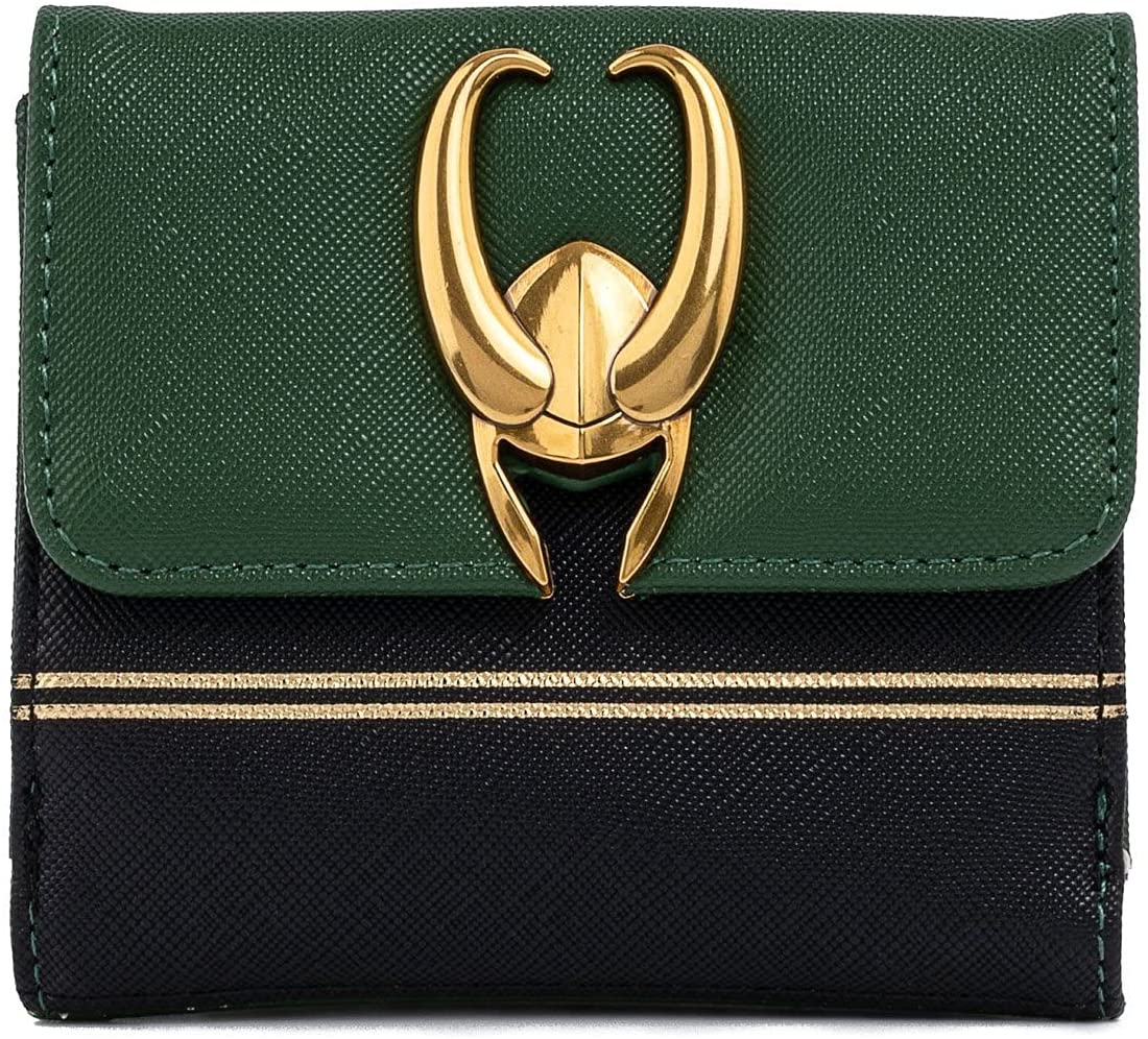 LOUNGEFLY Marvel Loki Hardware Wallet with Zip Coin Pouch