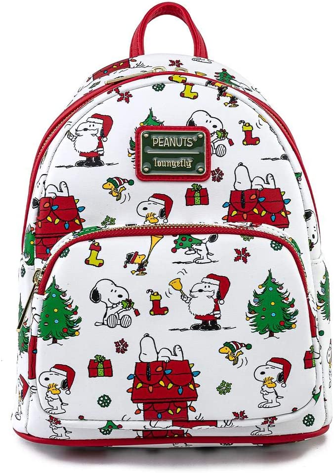LOUNGEFLY Peanuts Snoopy Holiday AOP Adult Womens Double Strap Shoulder Bag Purse