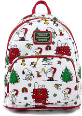 LOUNGEFLY Peanuts Snoopy Holiday AOP Adult Womens Double Strap Shoulder Bag Purse