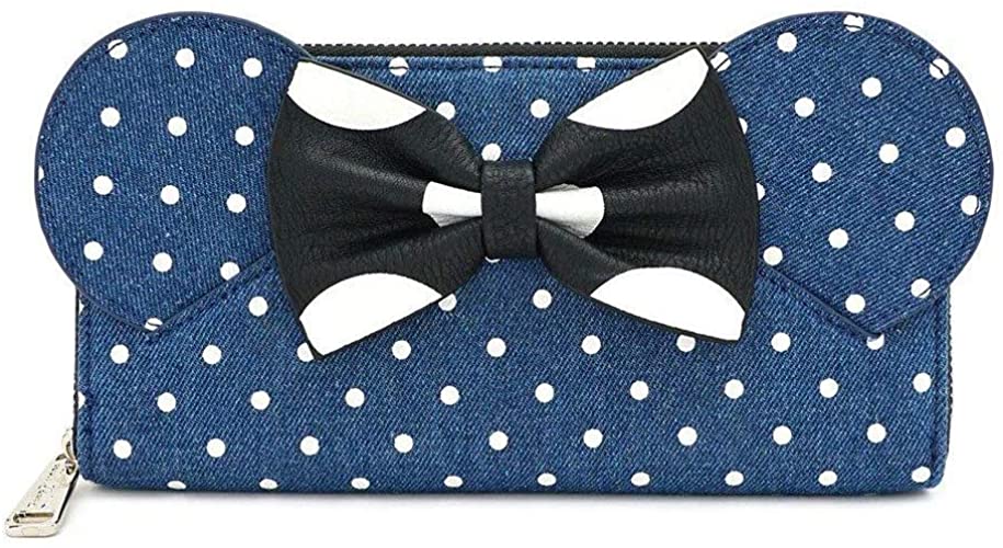 LOUNGEFLY x Minnie Mouse Denim Polka Dot Zip-Around Wallet