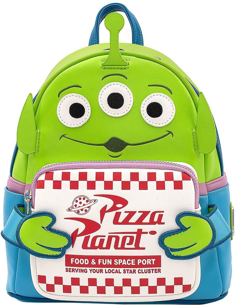 LOUNGEFLY Disney Toy Story Alien Pizza Planet Box Faux Leather Mini Backpack