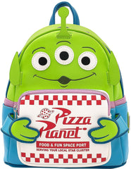 LOUNGEFLY Disney Toy Story Alien Pizza Planet Box Faux Leather Mini Backpack