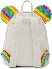 LOUNGEFLY Disney Minnie Mouse Sequin Rainbow Womens Double Strap Shoulder Bag Purse