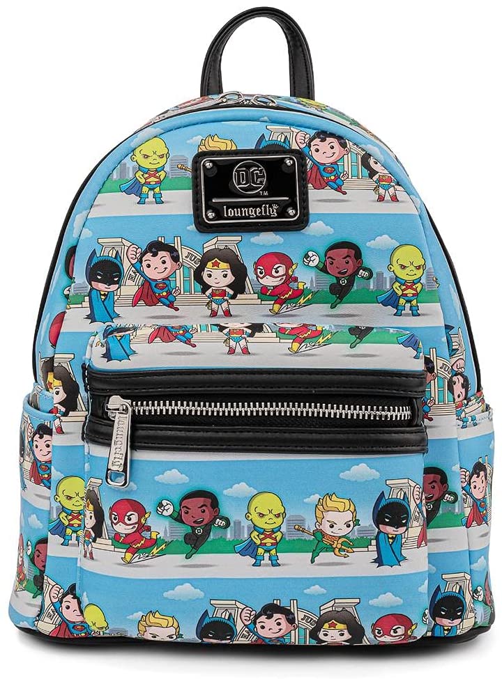LOUNGEFLY DC Comics Superheroes Chibi Lineup Mini Backpack