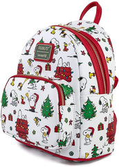 LOUNGEFLY Peanuts Snoopy Holiday AOP Adult Womens Double Strap Shoulder Bag Purse