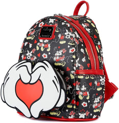 LOUNGEFLY Disney Mickey and Minnie Heart Hands Womens Double Strap Shoulder Bag Purse