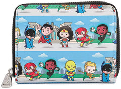 Loungefly DC Superheroes Chibi Lineup Faux Leather Zip Around Wallet