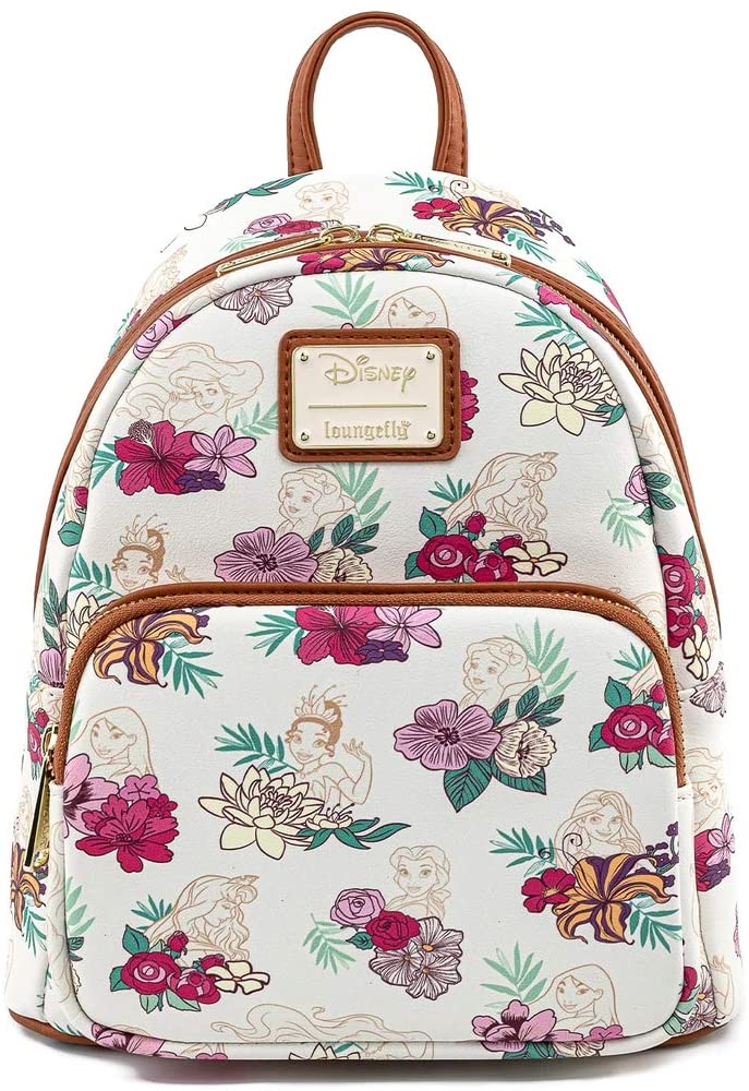 LOUNGEFLY Disney Princesses Floral Print Faux Leather Womens Double Strap Shoulder Bag Purse