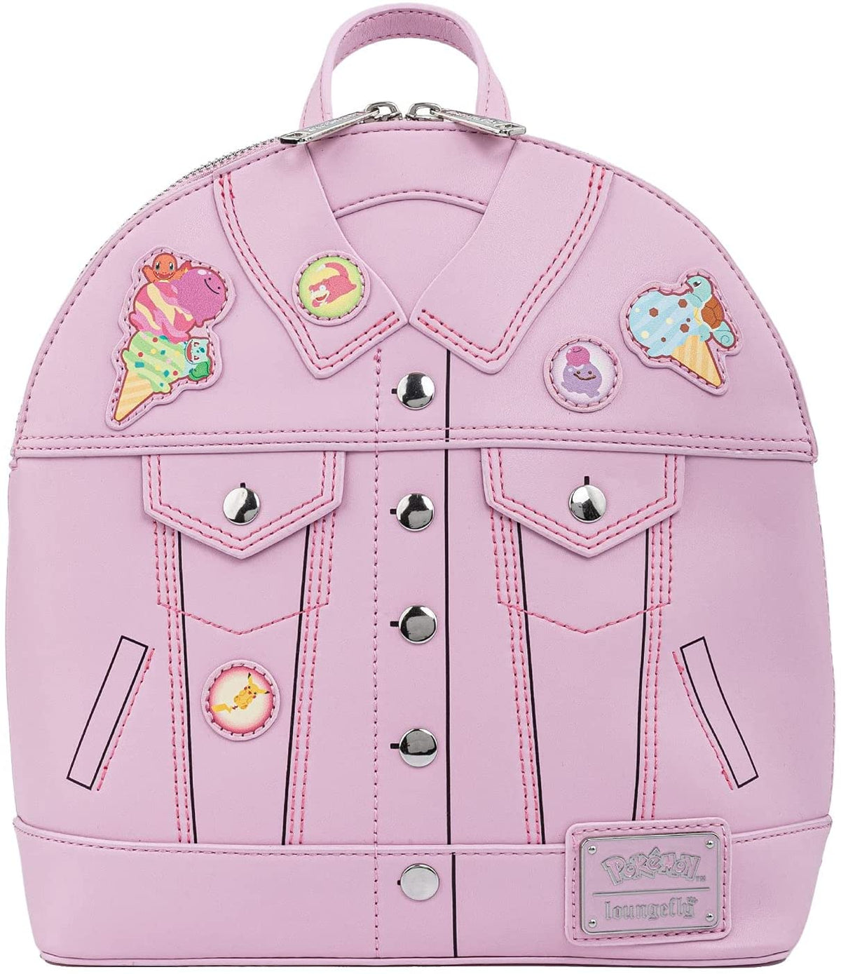 LOUNGEFLY Pokemon Ice Cream Denim Jacket Convertible Womens Double Strap Shoulder Bag Purse