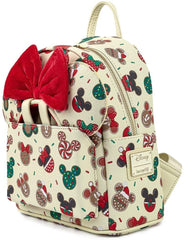 LOUNGEFLY Disney Christmas Mickey and Minnie Cookie Adult Womens Double Strap Shoulder Bag Purse with Ears Headband