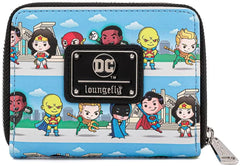 Loungefly DC Superheroes Chibi Lineup Faux Leather Zip Around Wallet