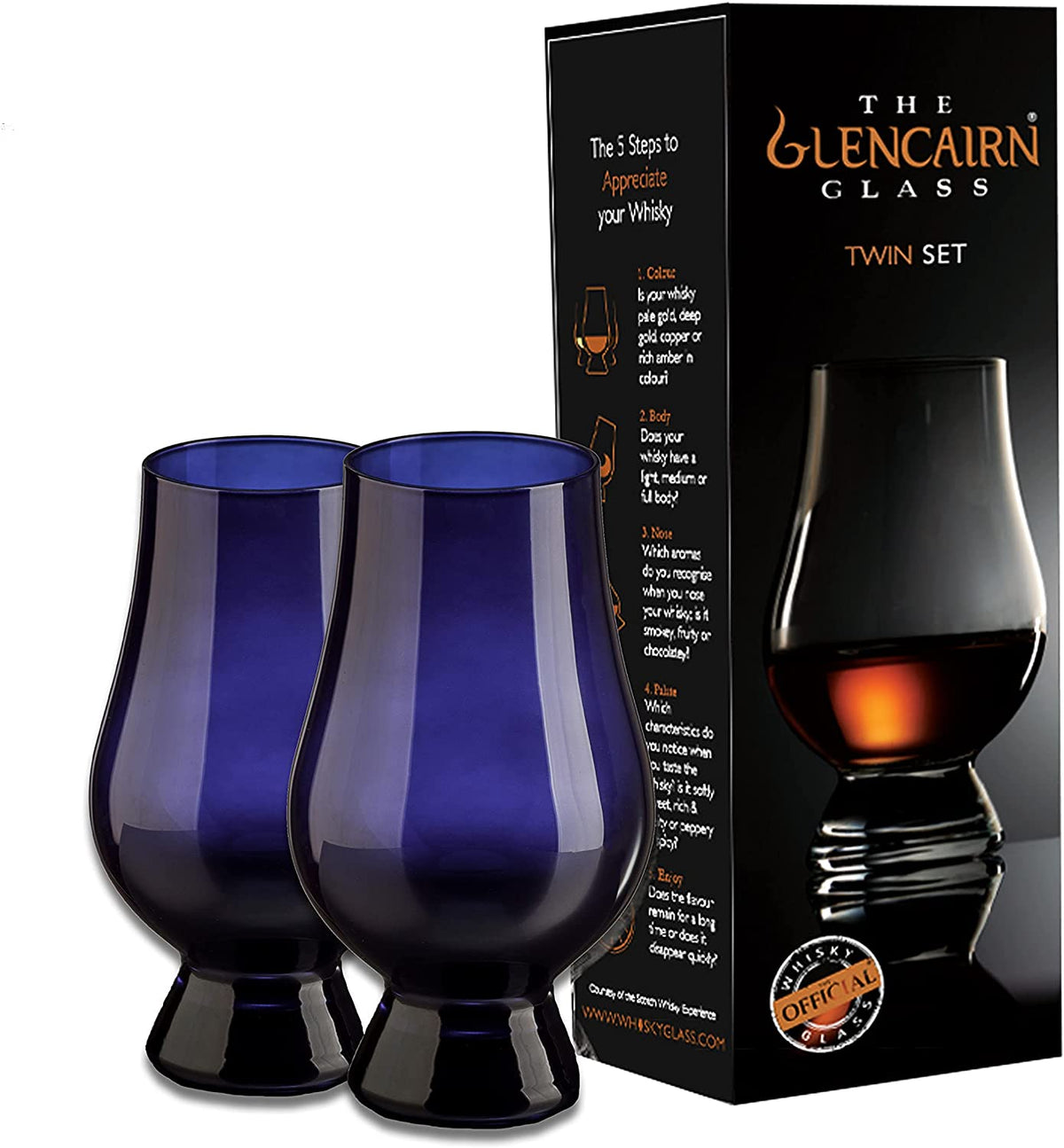 Blue Glencairn Whisky Glass, Set of Two in Twin Gift Carton