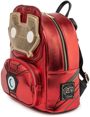 LOUNGEFLY Marvel Iron Man Light Up Mini Backpack Metallic Leather