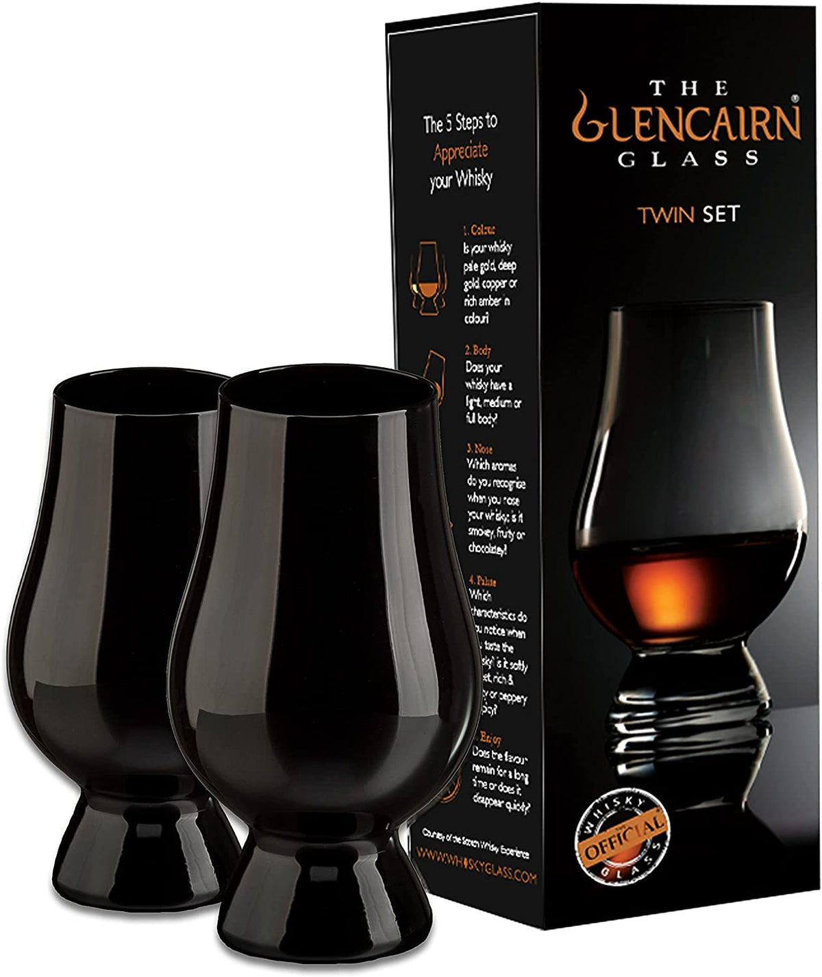 Black Glencairn Whisky Glass, Set of Two in Twin Gift Carton