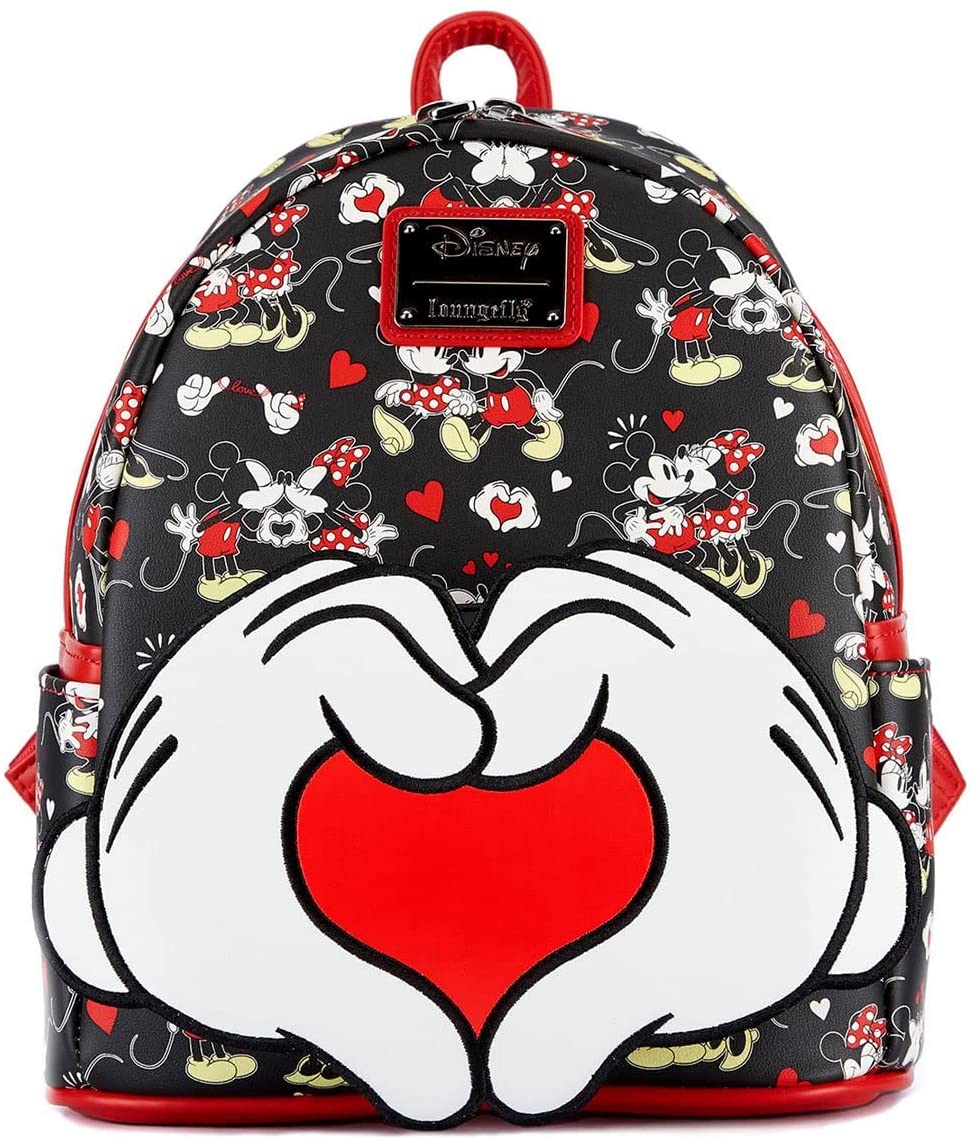 LOUNGEFLY Disney Mickey and Minnie Heart Hands Womens Double Strap Shoulder Bag Purse