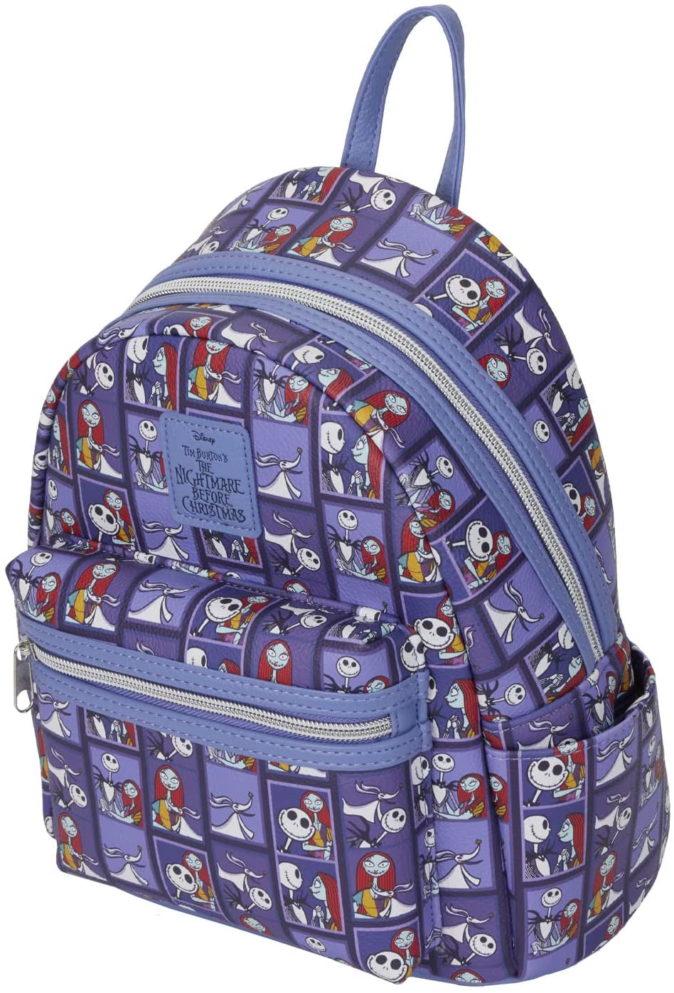 jack and sally mini backpack Nightmare Before Christmas Ambrie Sally in her traditional patchwork dress accompanied by a patchwork pillbox hat w real mesh Loungefly Disney The Nightmare Before