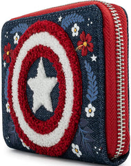 LOUNGEFLY Marvel Captain America 80th Anniversary Floral Shield Ziparound Wallet