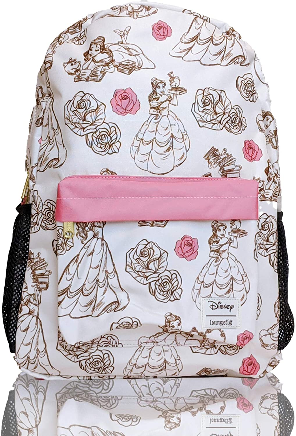LOUNGEFLY x Disney Belle Princess Beauty Pink All Over Print Nylon Backpack