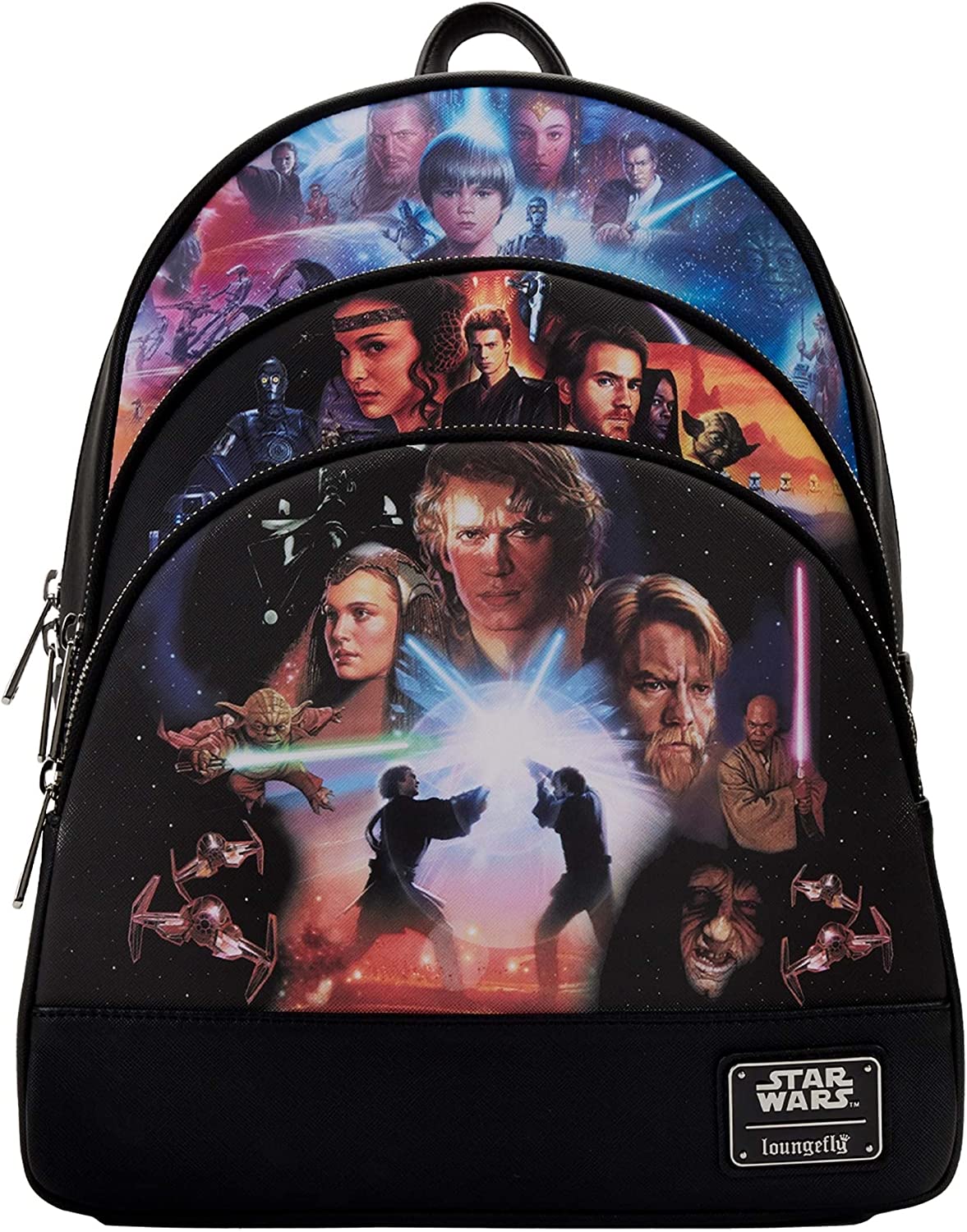 LOUNGEFLY Star Wars Trilogy 2 Triple Pocket Womens Double Strap Shoulder Bag Purse