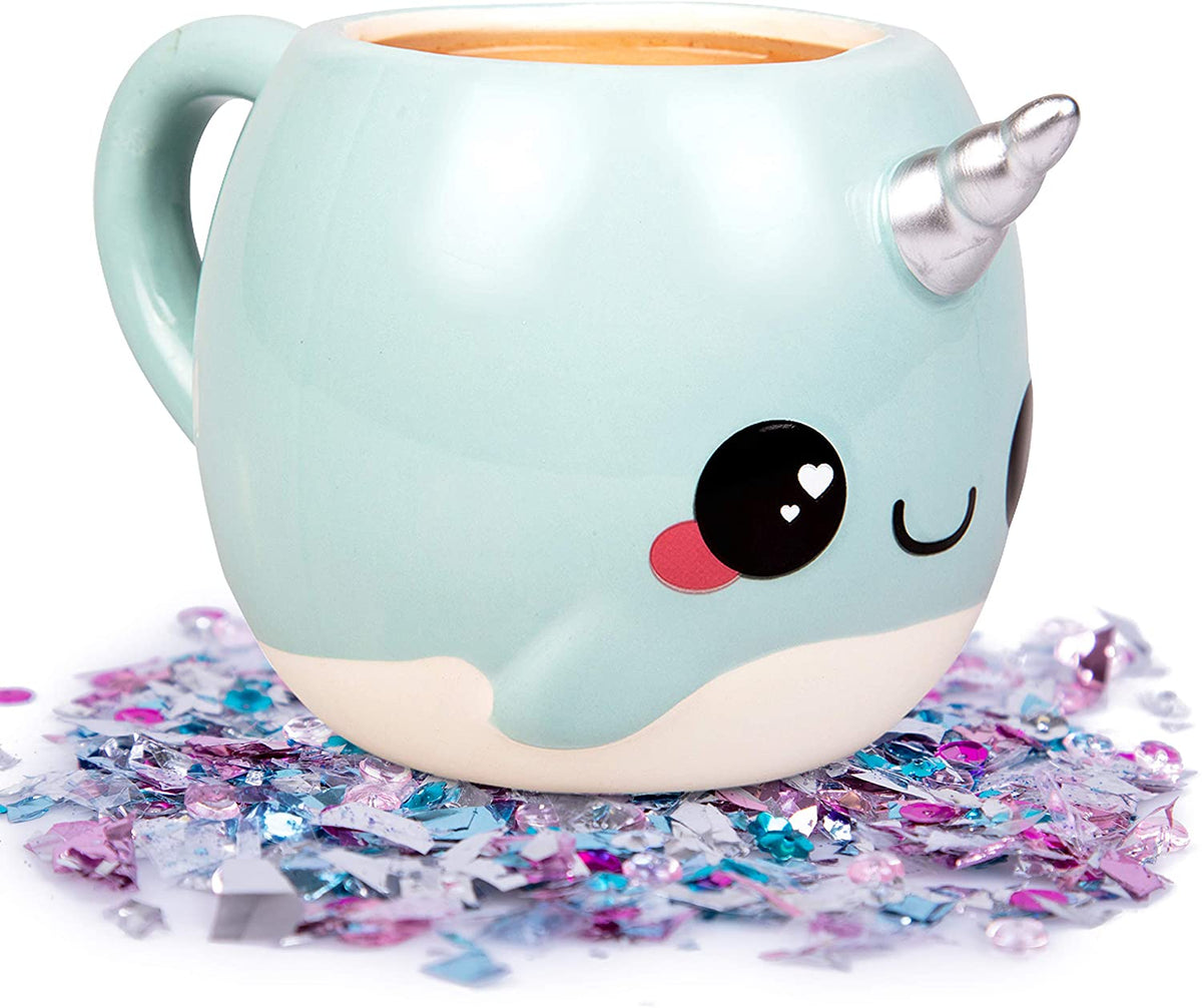Blue Narwhal Coffee Mug - Unicorn of the Sea - Glitter Galaxy - Ceramic