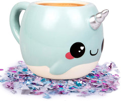 Blue Narwhal Coffee Mug - Unicorn of the Sea - Glitter Galaxy - Ceramic