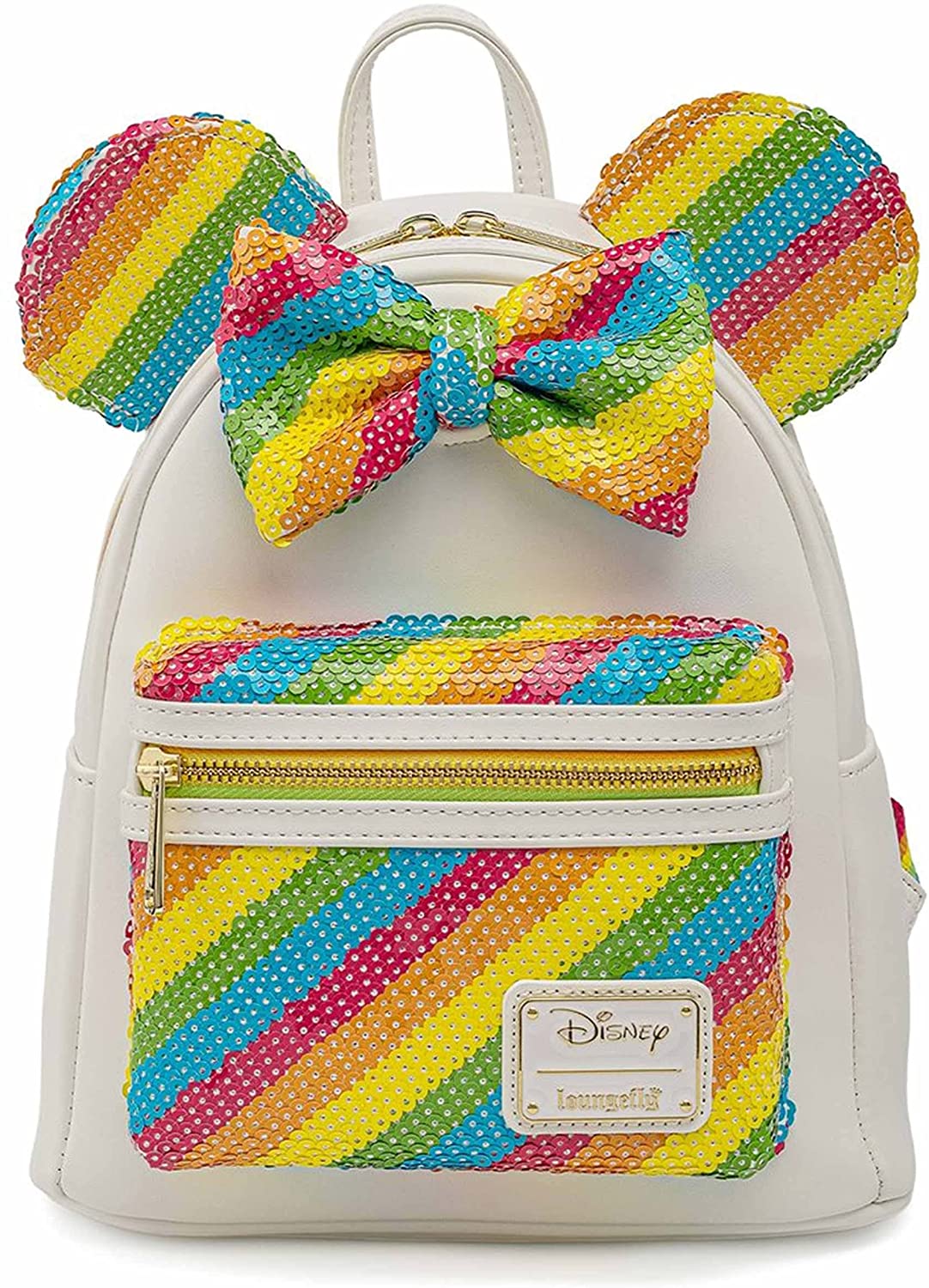 LOUNGEFLY Disney Minnie Mouse Sequin Rainbow Womens Double Strap Shoulder Bag Purse