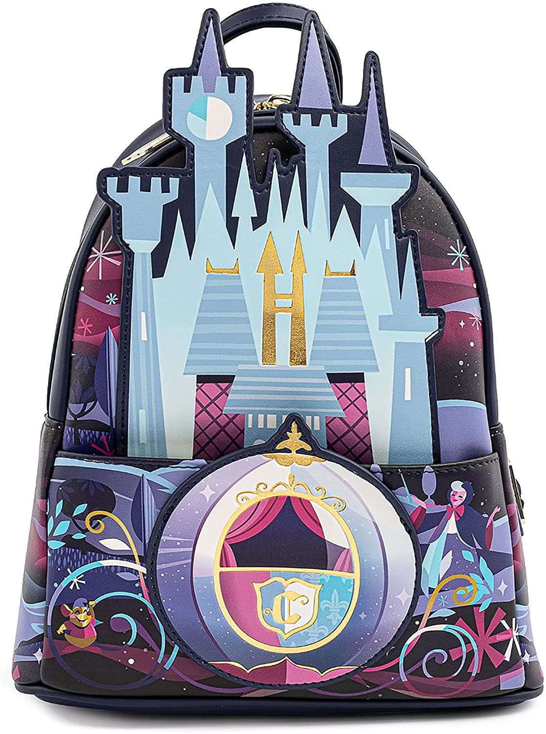 LOUNGEFLY Disney Cinderella Castle Series Womens Double Strap Shoulder Bag Purse