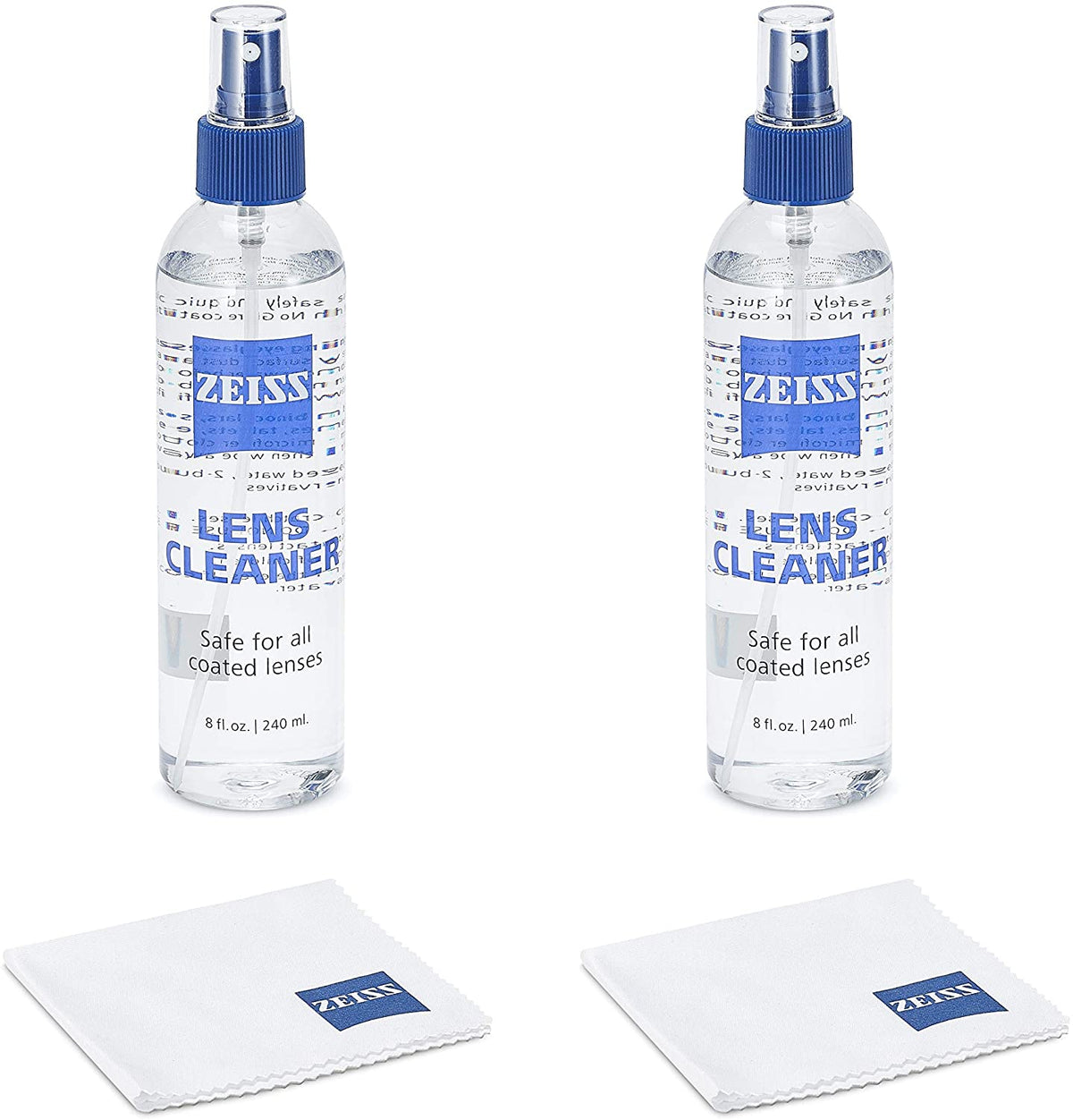Zeiss Lens Care Pack - 4 x 8oz Bottles Cleaner, 4 x Microfiber Cloths