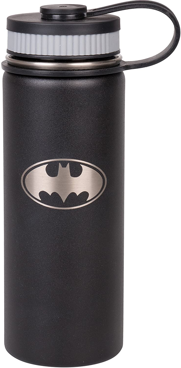 DC Batman Stainless Steel Water Bottle - Wide Mouth Double Walled Vacuum Insulated Bottle for Hot and Cold Beverages - 550ml/18oz