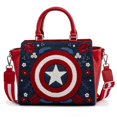 LOUNGEFLY Marvel Captain America 80th Anniversary Floral Shield Crossbody