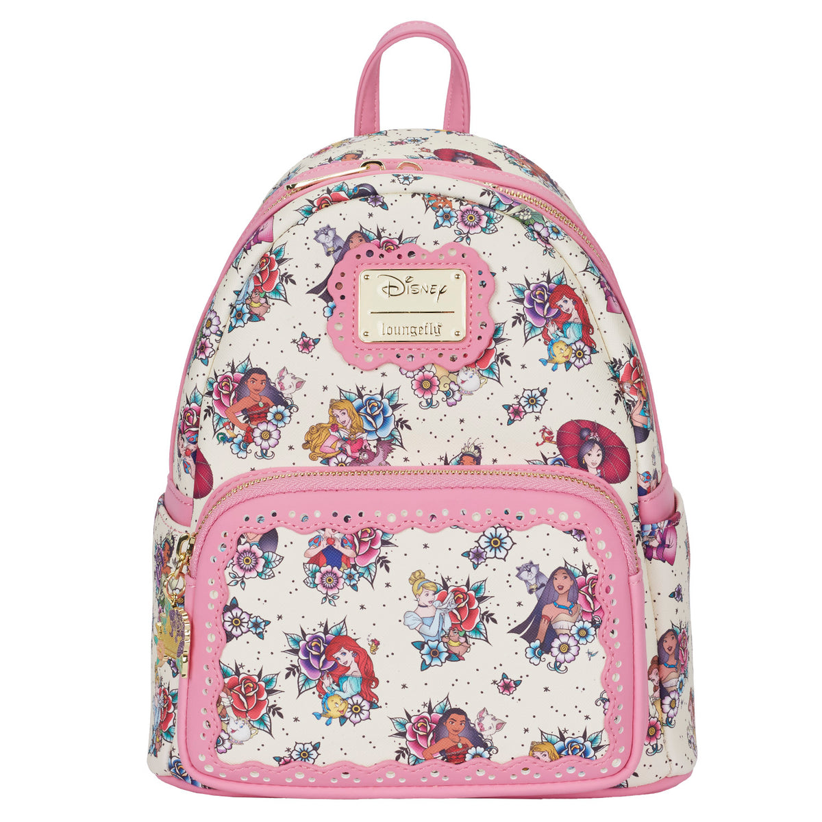 LOUNGEFLY Disney Princess Tattoo All Over Print Womens Double Strap Shoulder Bag Purse