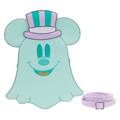 LOUNGEFLY DISNEY PASTEL GHOST MINNIE AND MICKEY GITD DOUBLE SIDED CROSS BODY BAG