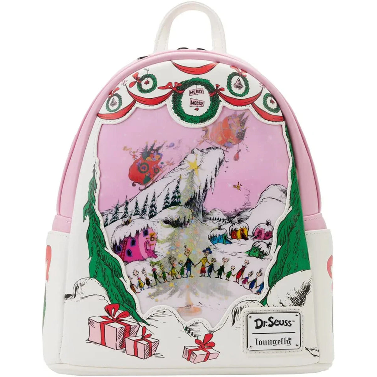 LOUNGEFLY Dr Seuss How the Grinch Stole Christmas Lenticular Scene Double Strap Shoulder Bag