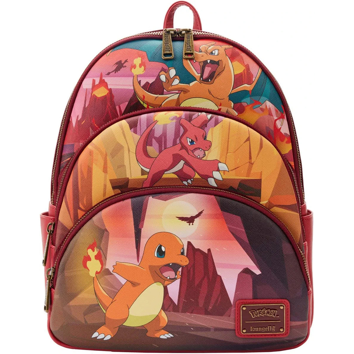 LOUNGEFLY Pokemon Charmander Evolutions Triple Pocket Backpack