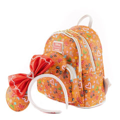 LOUNGEFLY Disney Christmas Gingerbread AOP Women's Double Strap Shoulder Bag Purse with Ears Headband